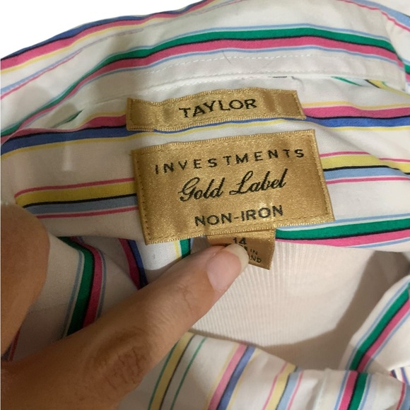 Vintage no-iron colorful striped button down Taylor Investments size 14 - Picture 5 of 6